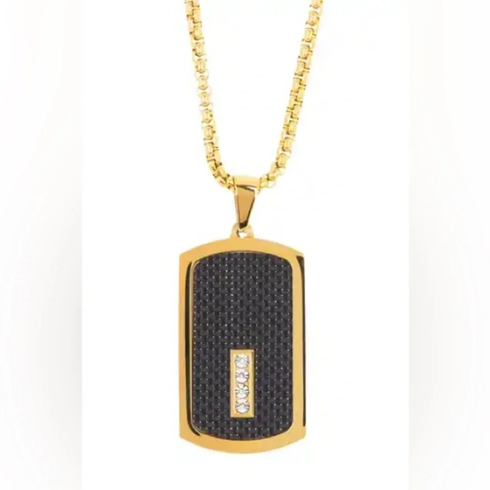 NWT 1/10 Ct Diamond + 18KP Gold & Black Carbon Fiber Necklace American Exchange